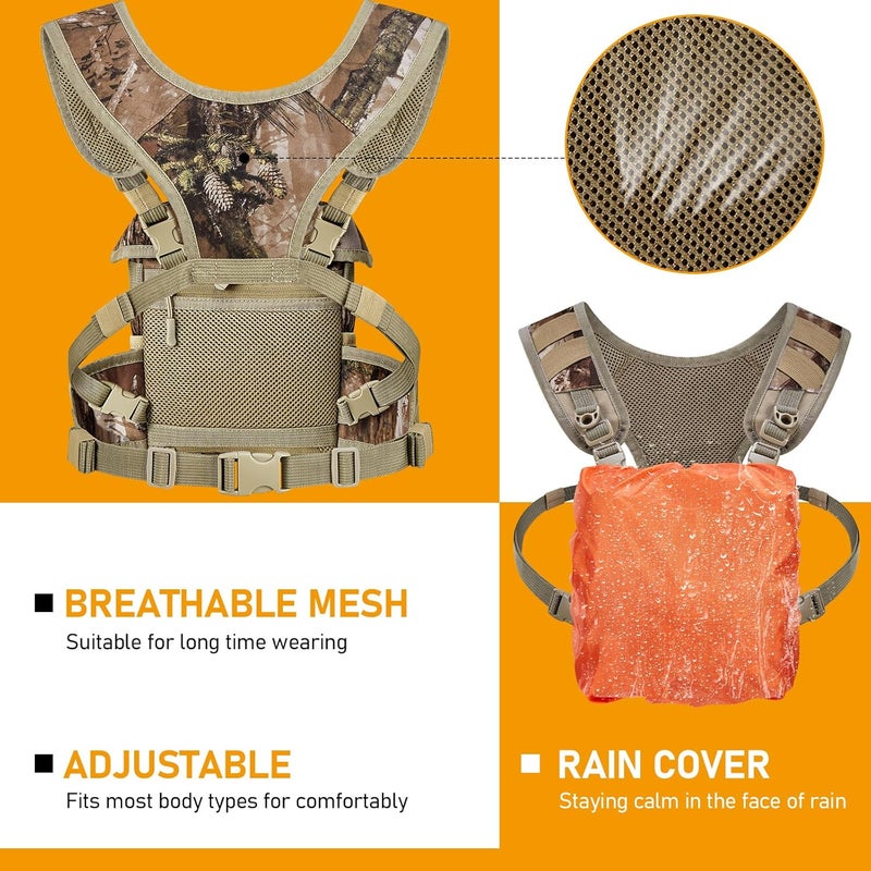 NEW VIEW Binocular Harness Chest Pack, Bino Case with Rangefinder Pouch and Rain Cover, Silent Chest Rig with 8 Pockets for Hunting, Hiking, Bird Watching - Image 4